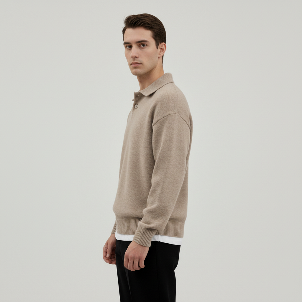 סריג פולו מצמר - שני כפתורים