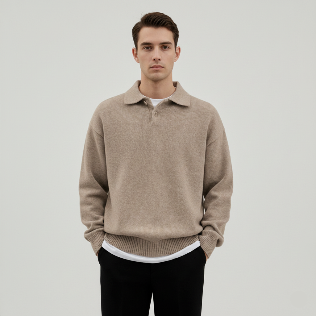 סריג פולו מצמר - שני כפתורים