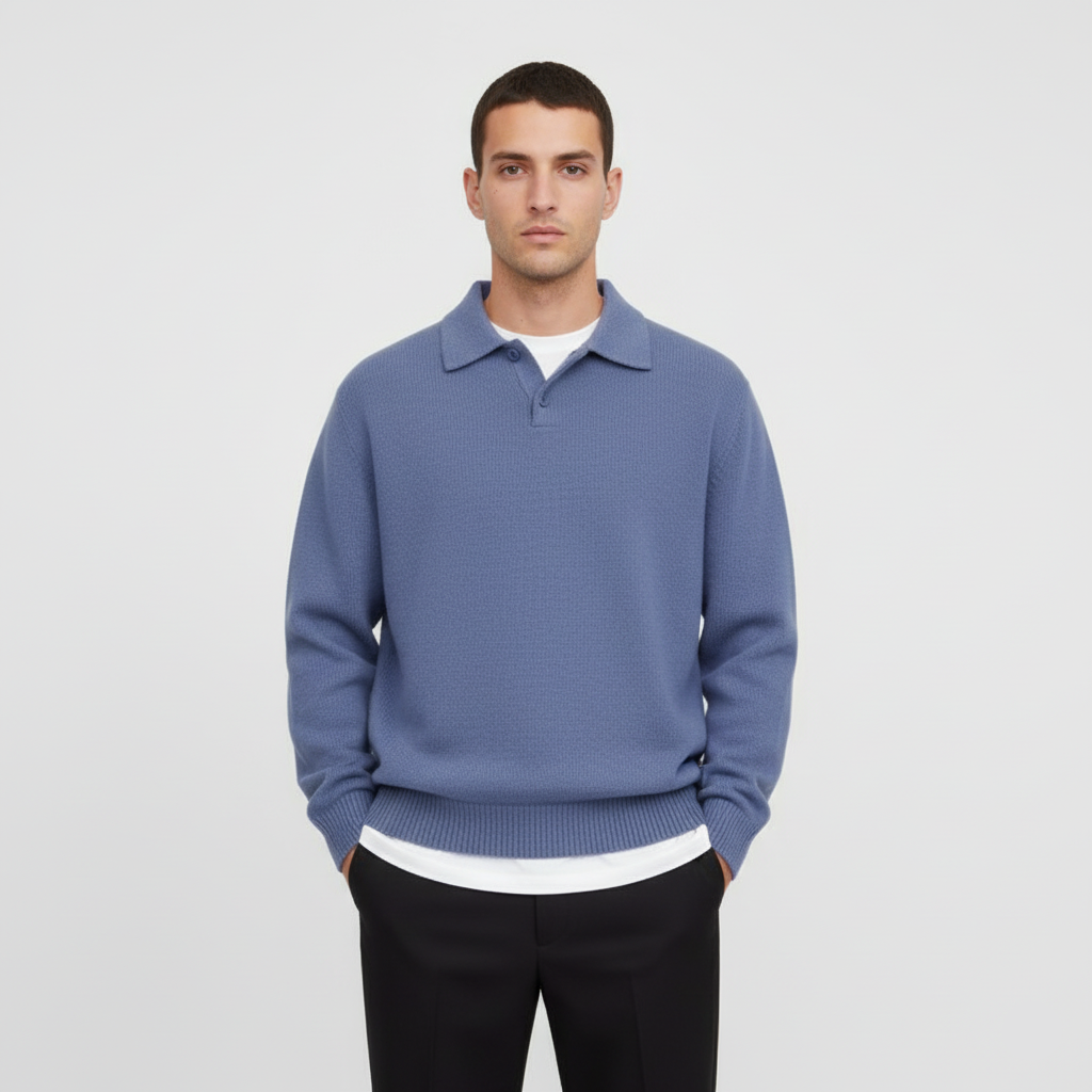 סריג פולו מצמר - שני כפתורים